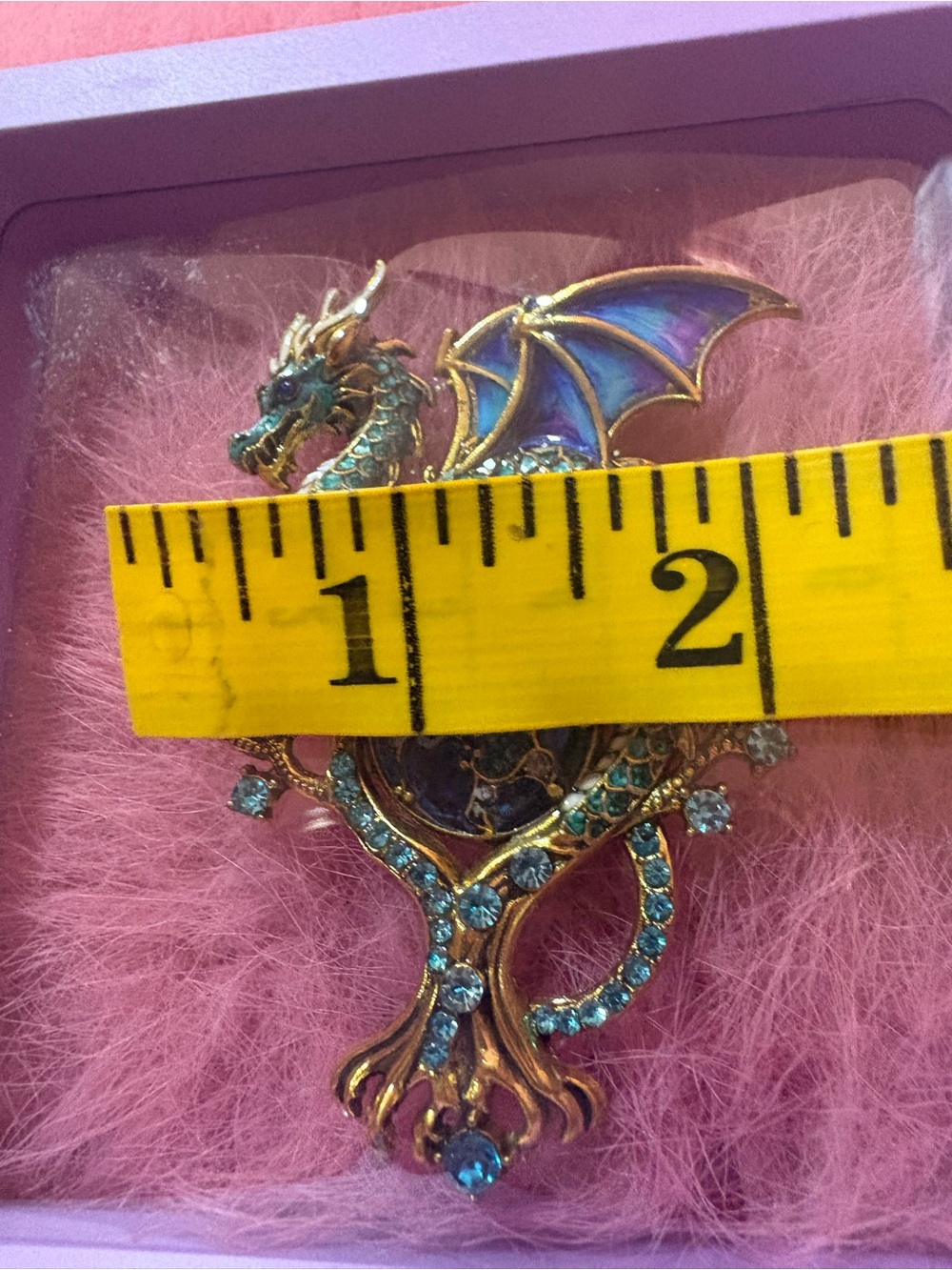 Ornate Gold Dragon Decorative Brooch - Blue and Teal - Picture 5 of 6
